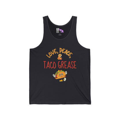 Love, Peace, & Taco Grease Unisex Jersey Tank