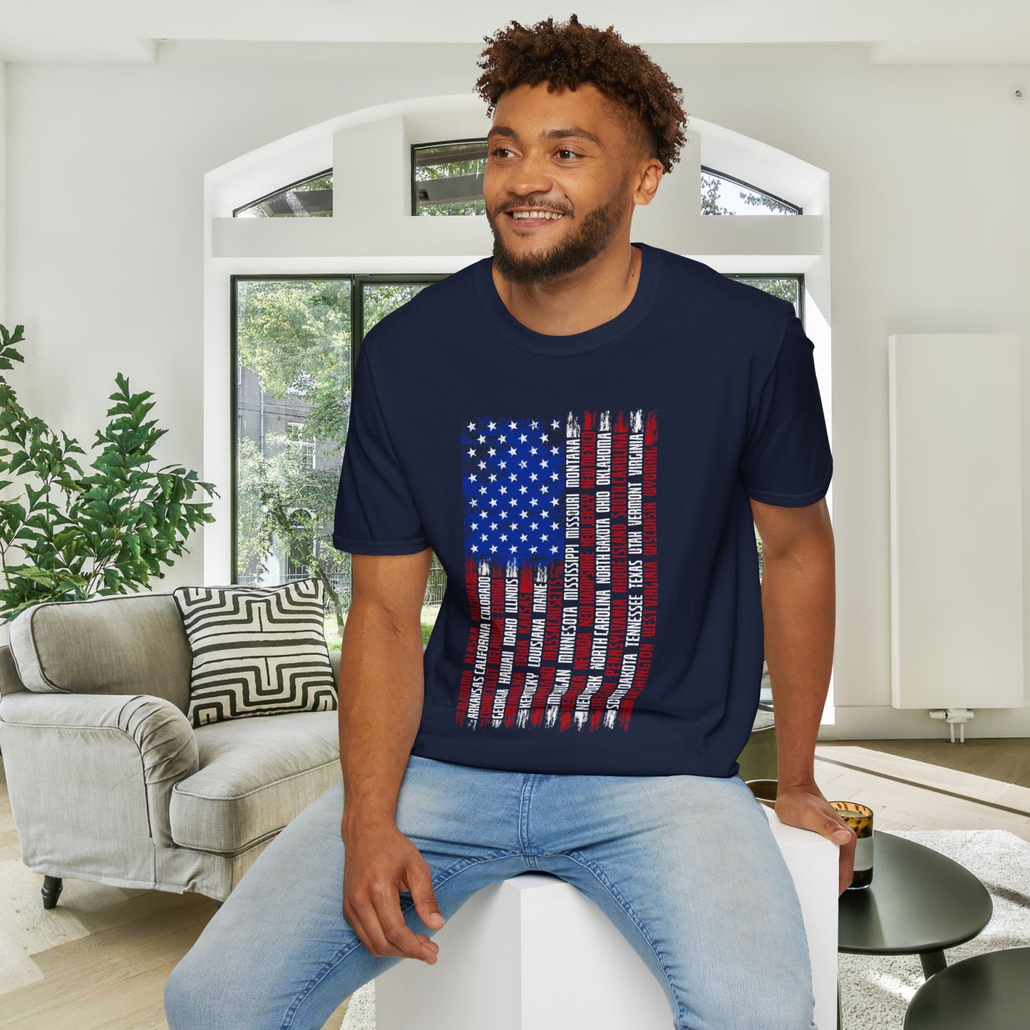 American Flag w/States (Vertical) Adult Tshirt