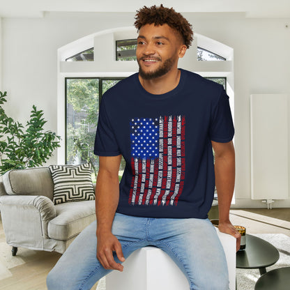 American Flag w/States (Vertical) Adult Tshirt