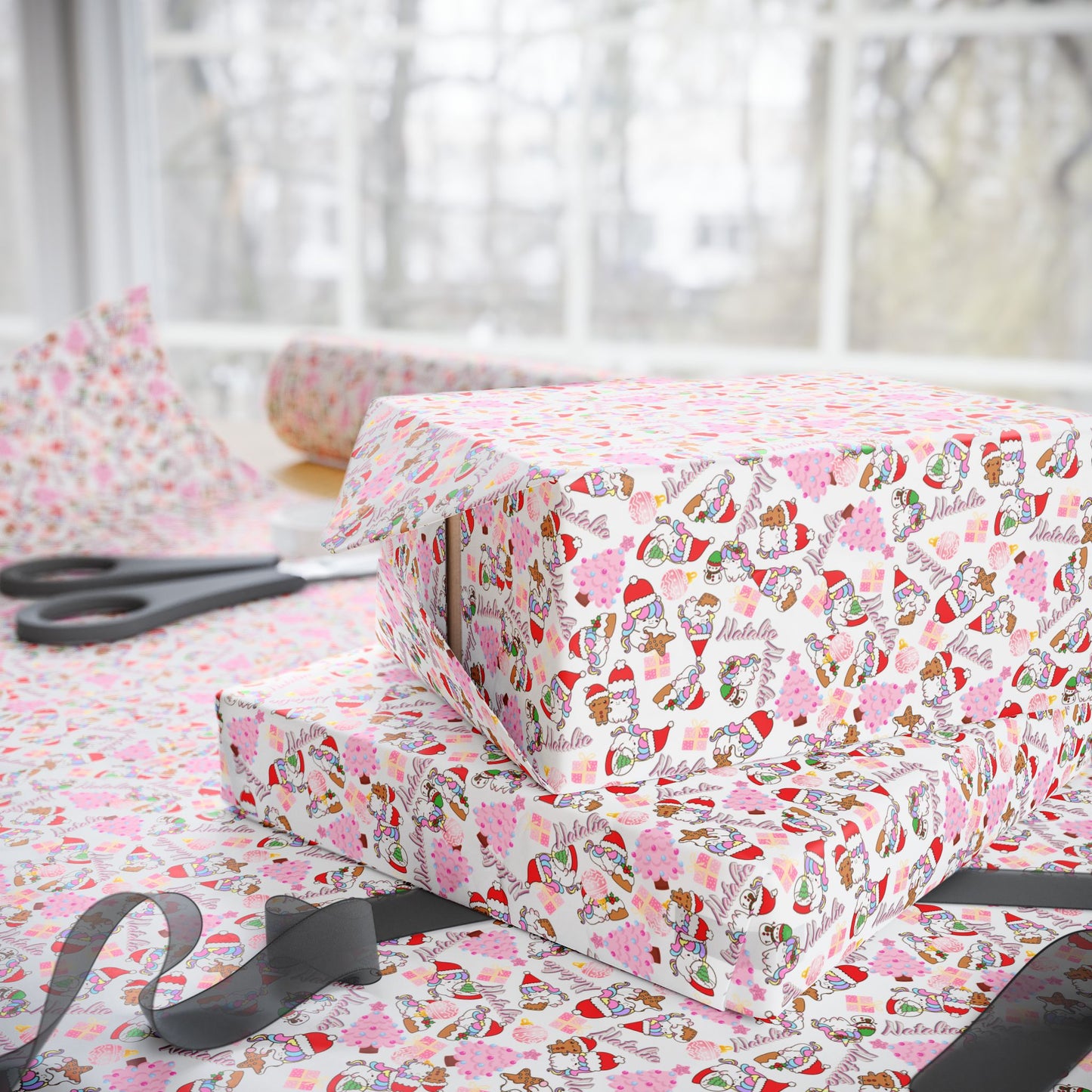 Christmas Unicorn 2 Custom Name Wrapping Paper (Natalie)