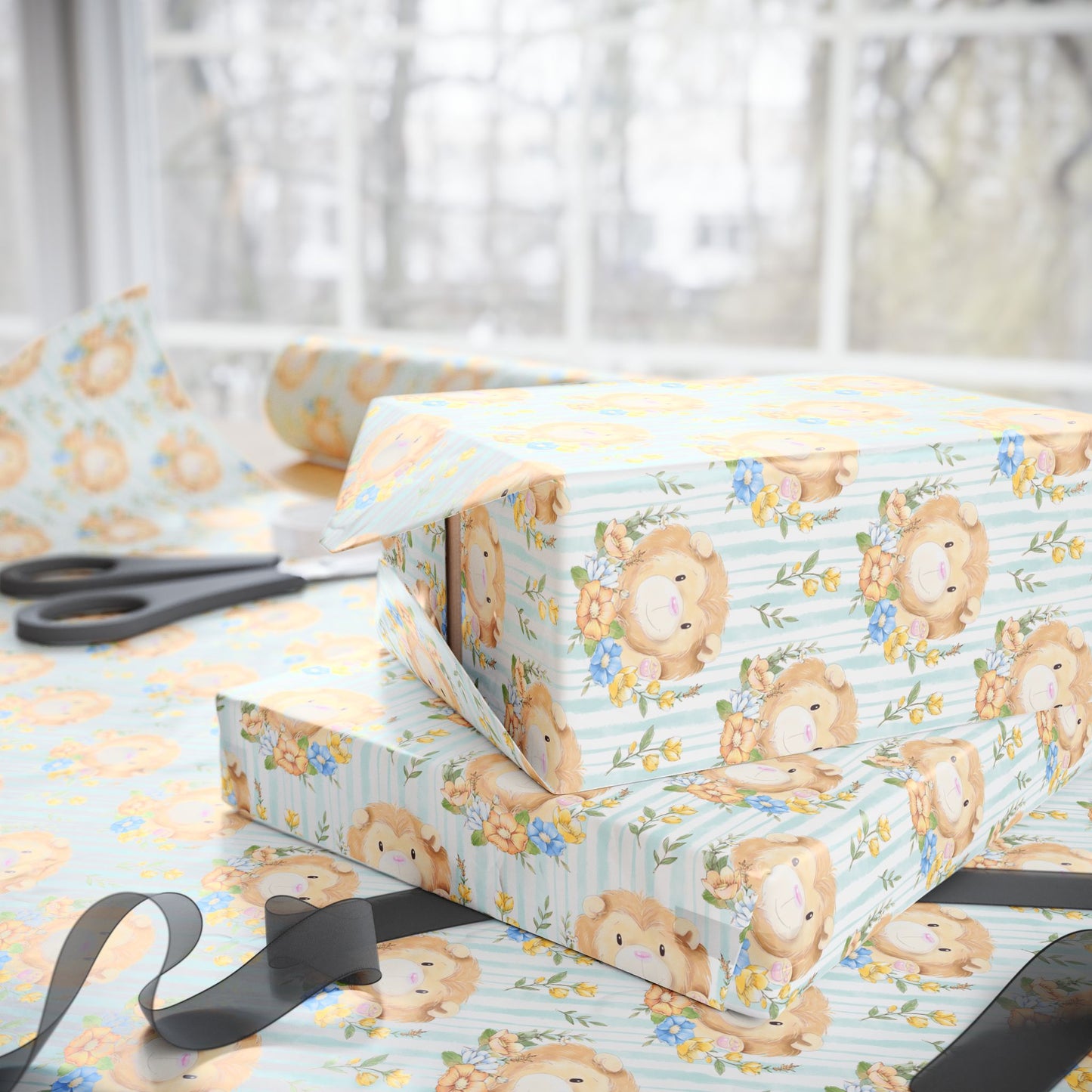 Lions in Bloom Wrapping Paper