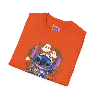 Halloween Skeleton Stitch w/Ghosts & Pumpkins Adult T-shirt