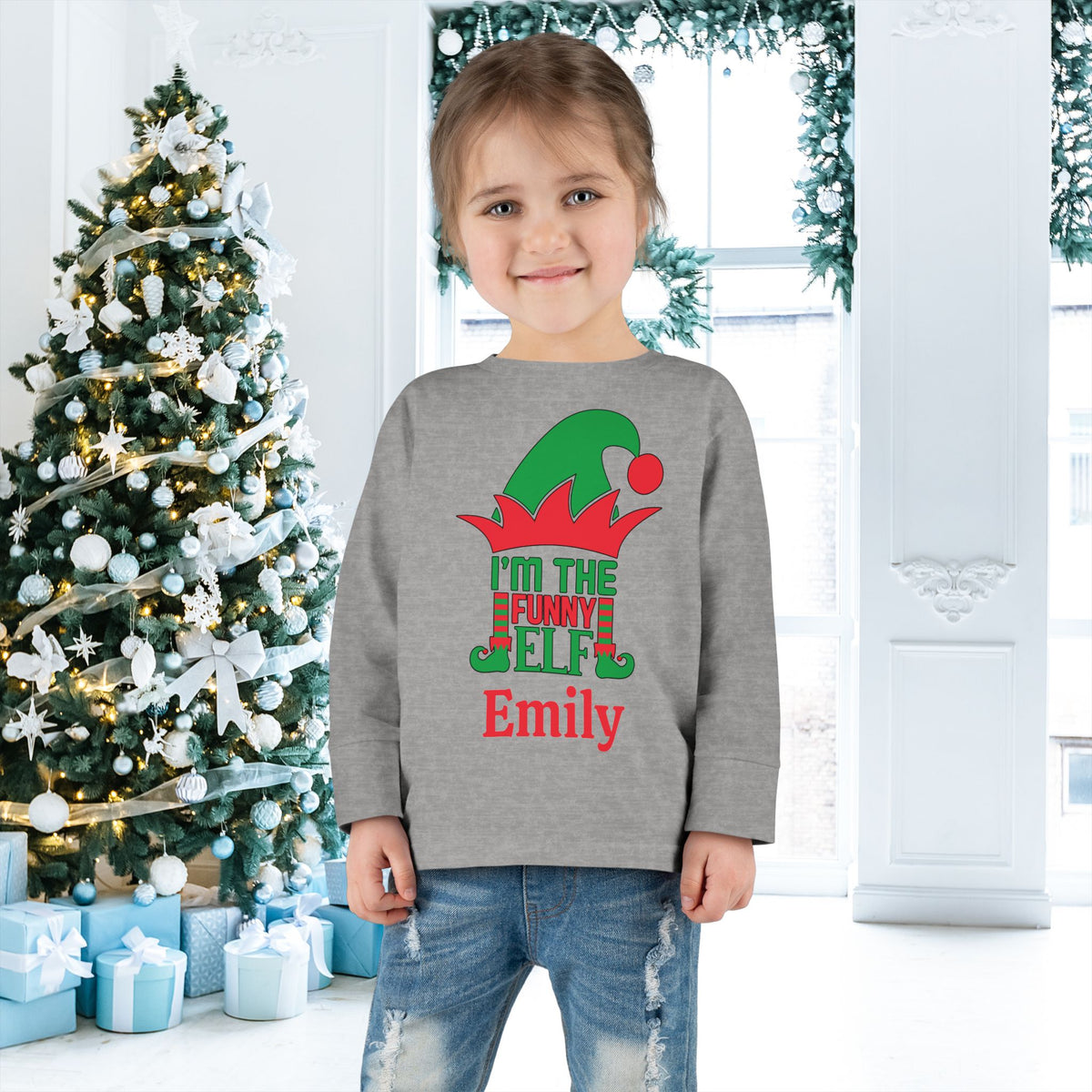 I'm The Funny Elf Personalized Toddler Long Sleeve Tee