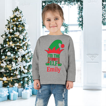 I'm The Funny Elf Personalized Toddler Long Sleeve Tee