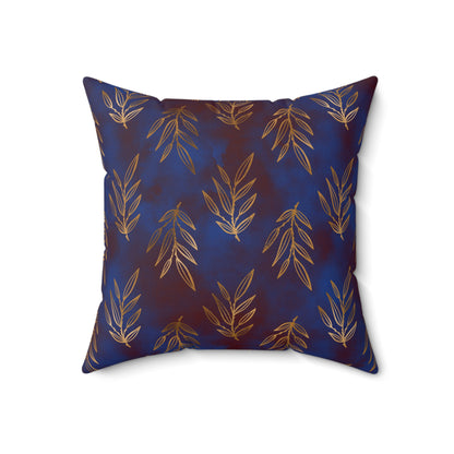 Midnight Gilded Leaves Throw Pillow