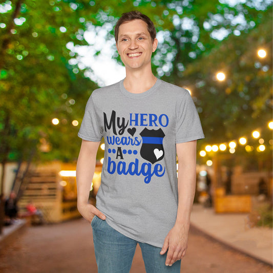 My Hero Wears A Badge Adult T-shirt