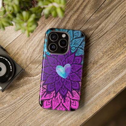 Colorful Mandala w/Heart MagSafe® Compatible Tough Case for iPhone