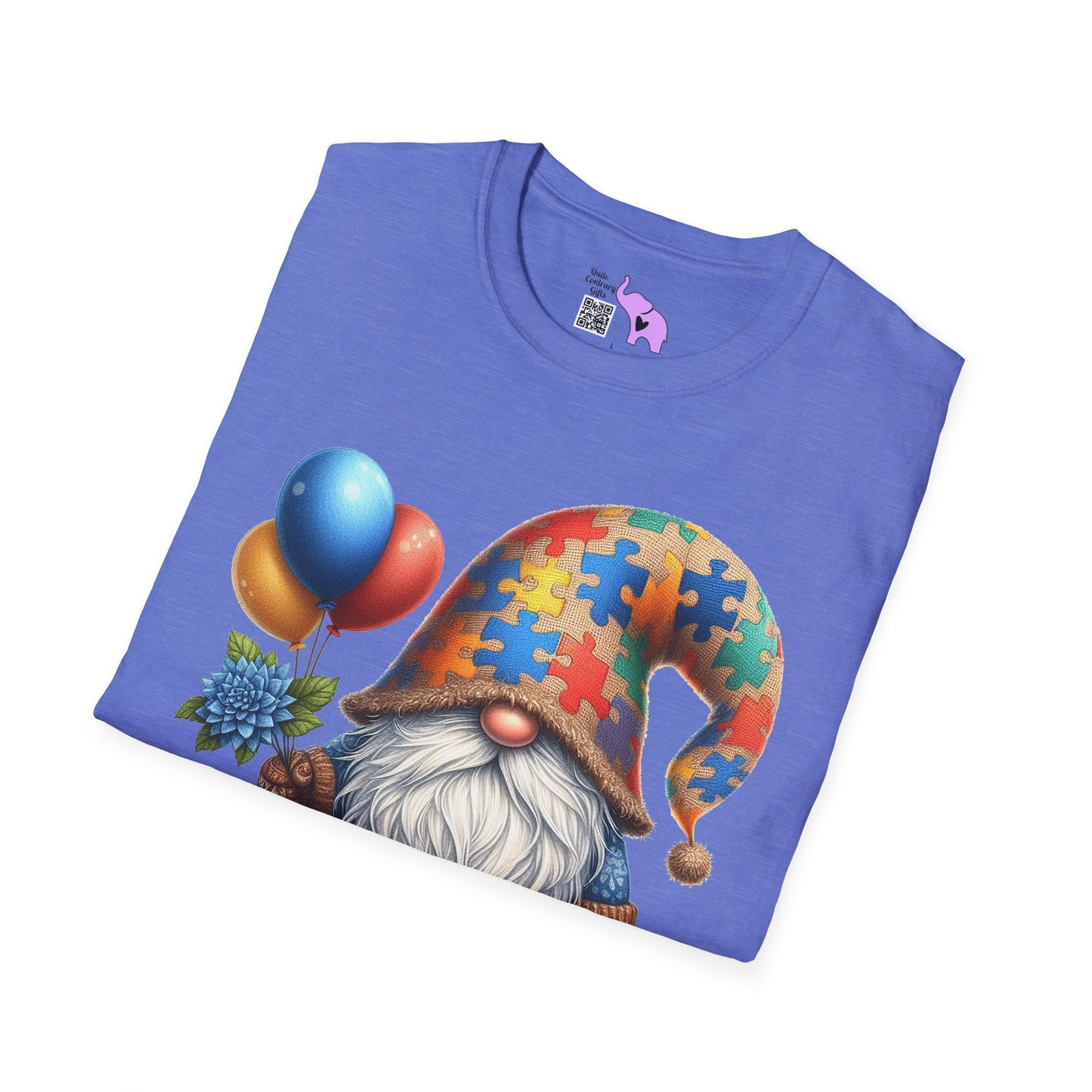 Autism Awarness Gnome w/Balloons Adult T-shirt