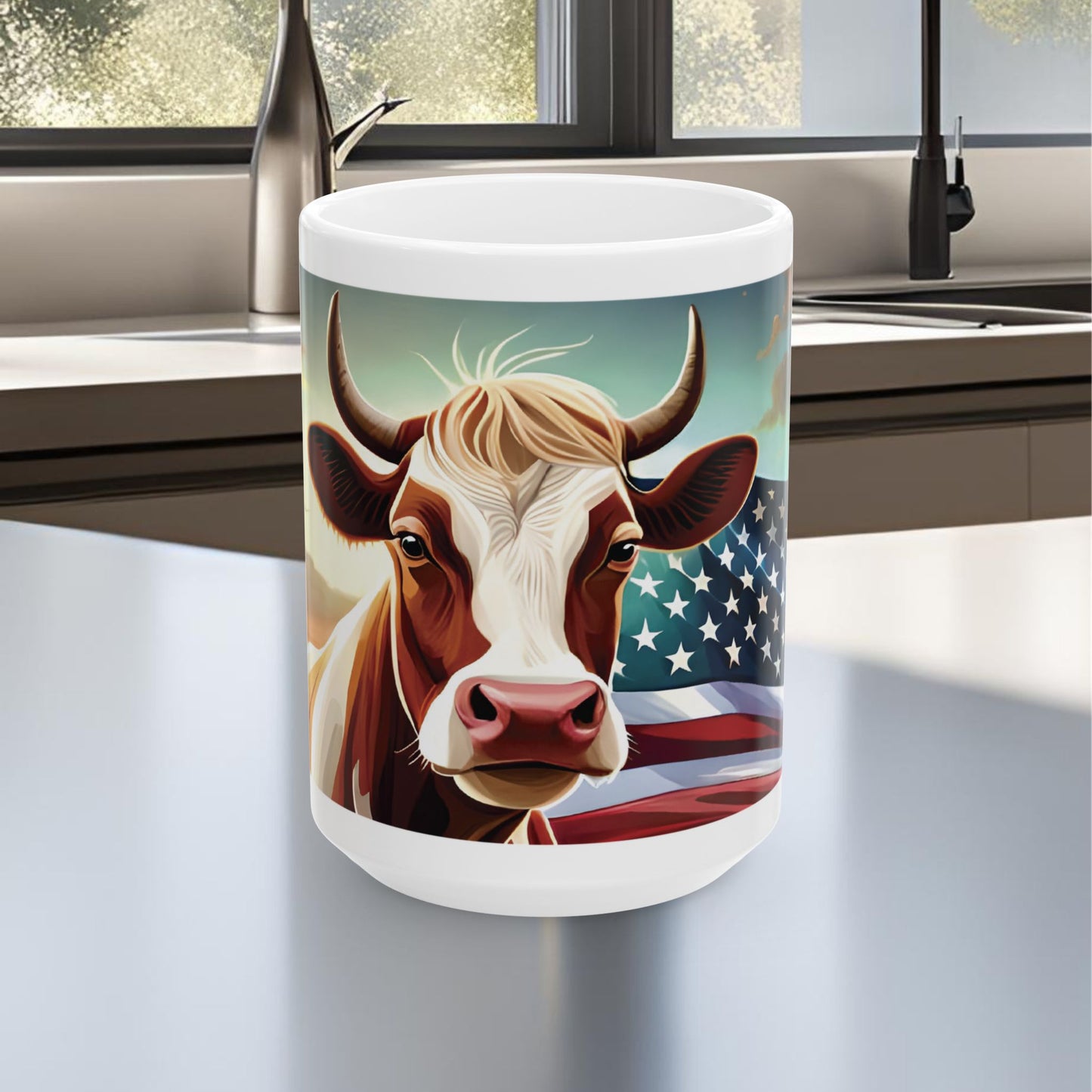 Stars, Stripes, & Moos Ceramic Mug, (11oz, 15oz)