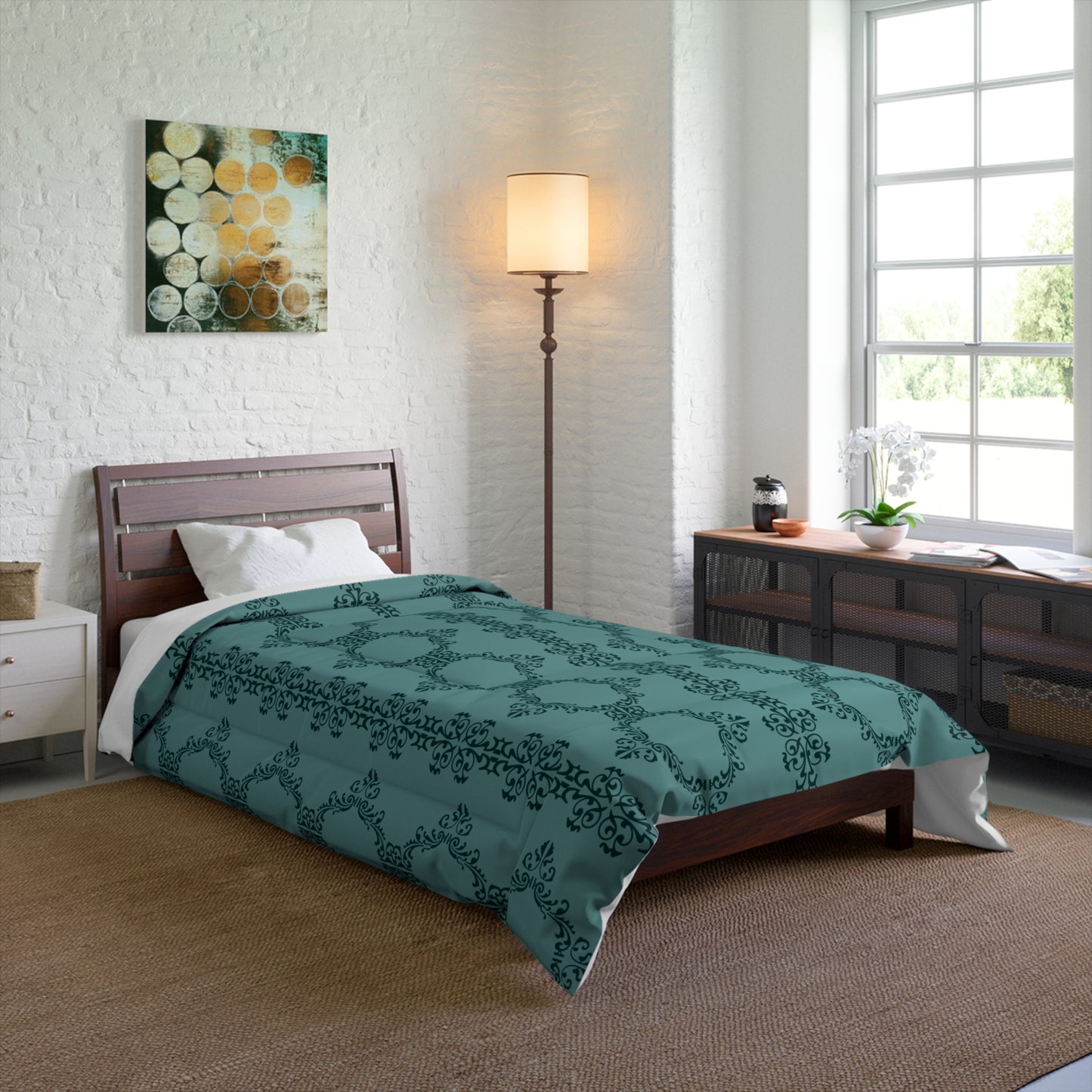 Teal Lace Pattern Comforter