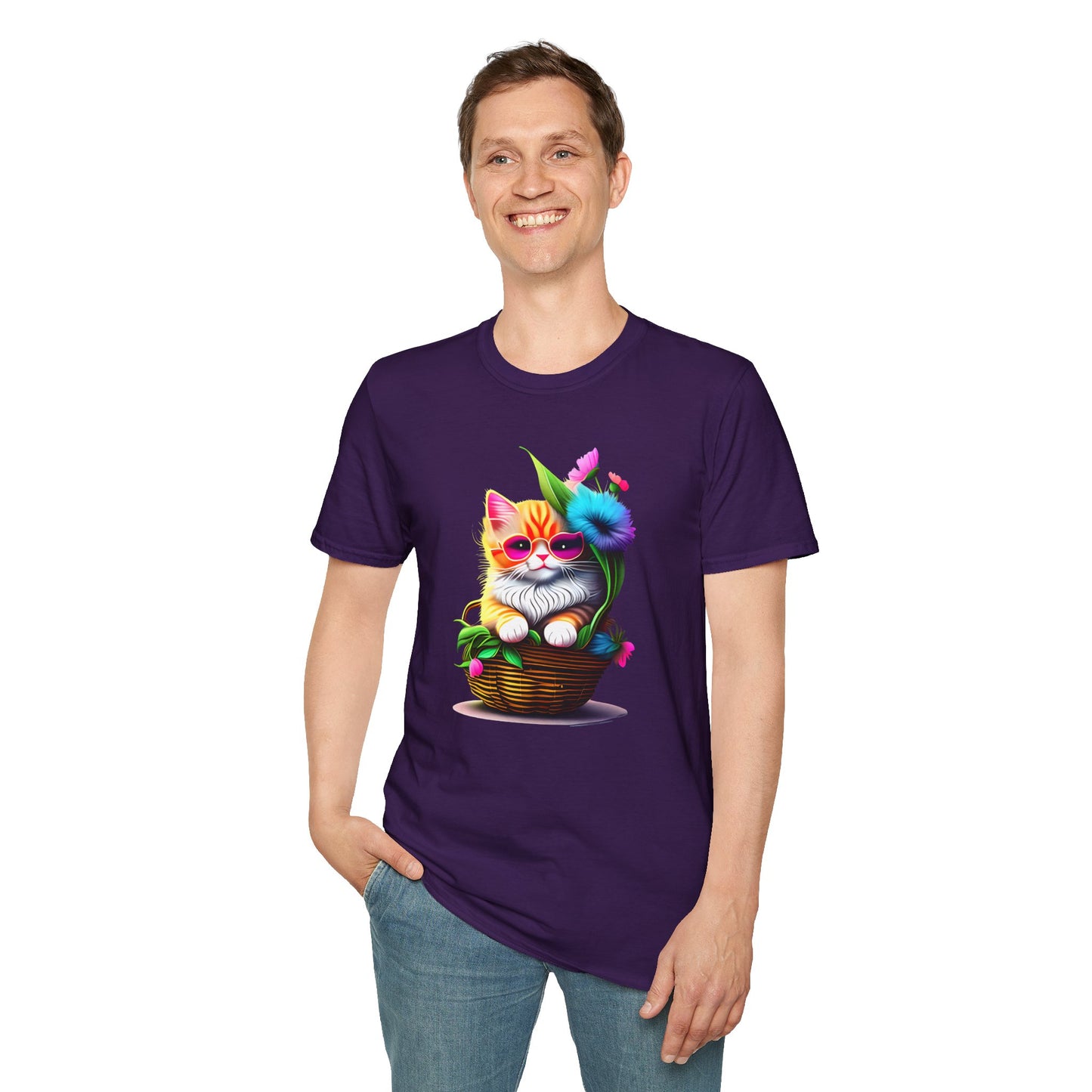 Cute Colorful Kitten in Flowers 2 T-shirt