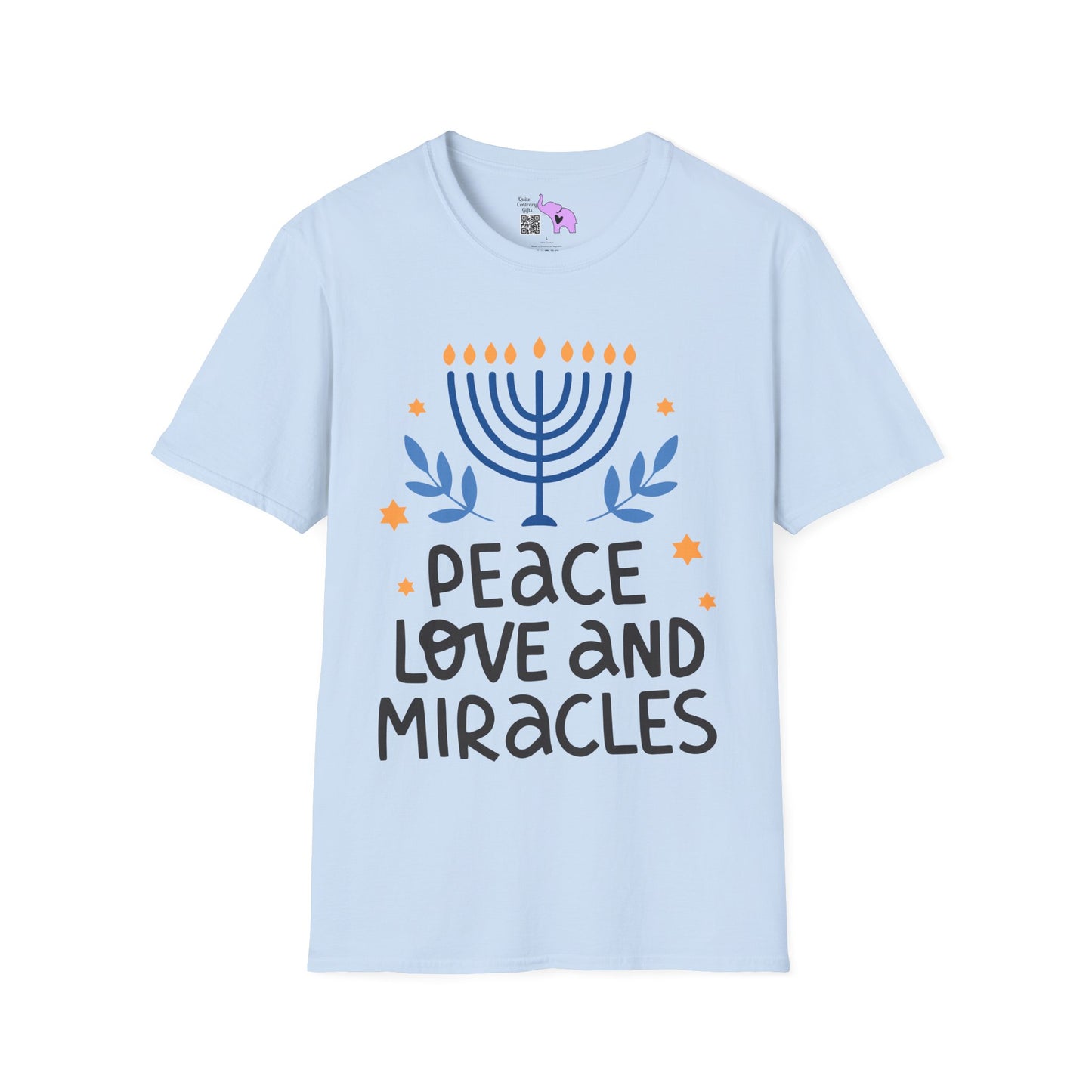 Hanukkah Peace Love & Miracles 1 Adult T-shirt