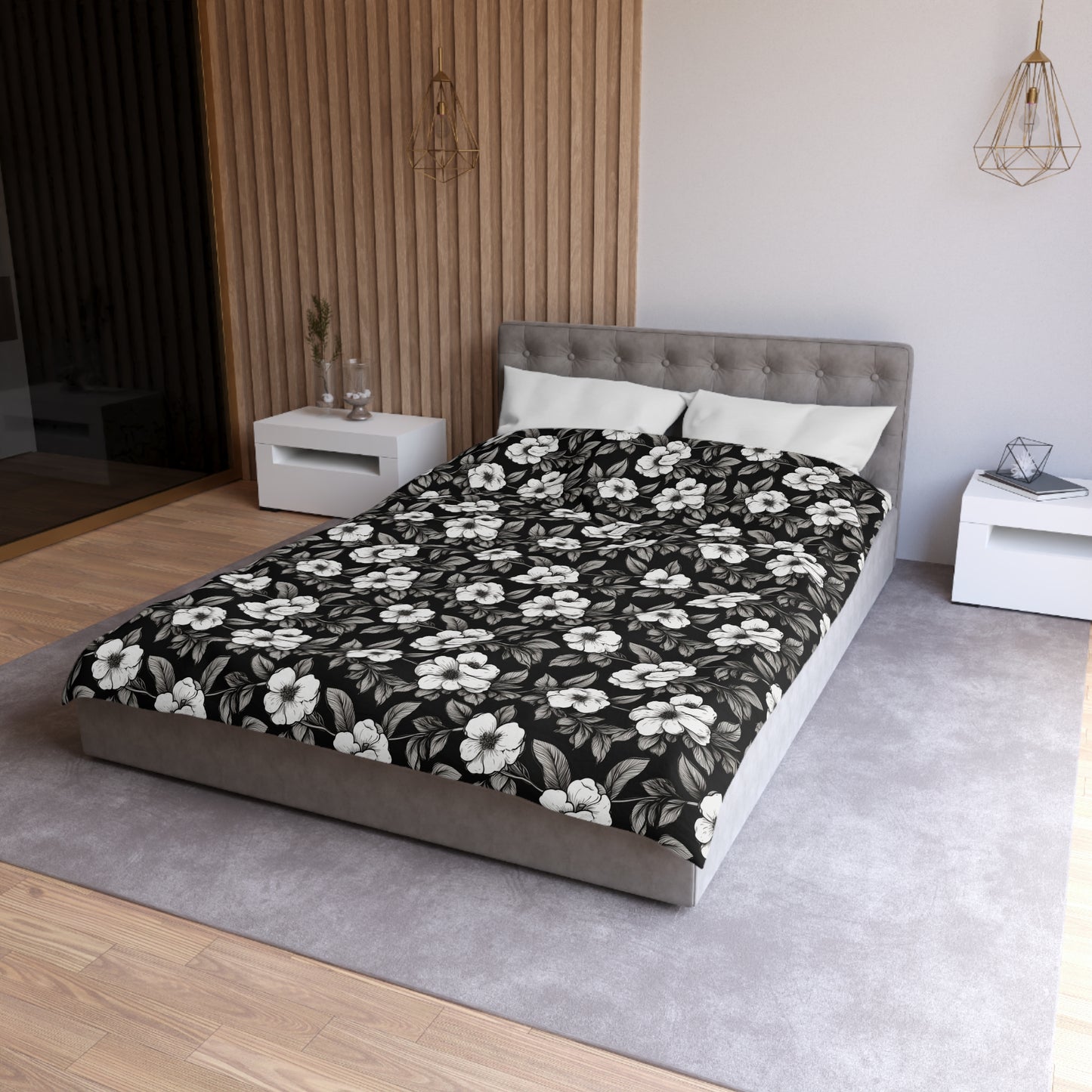 Black & White Daisies Microfiber Duvet Cover