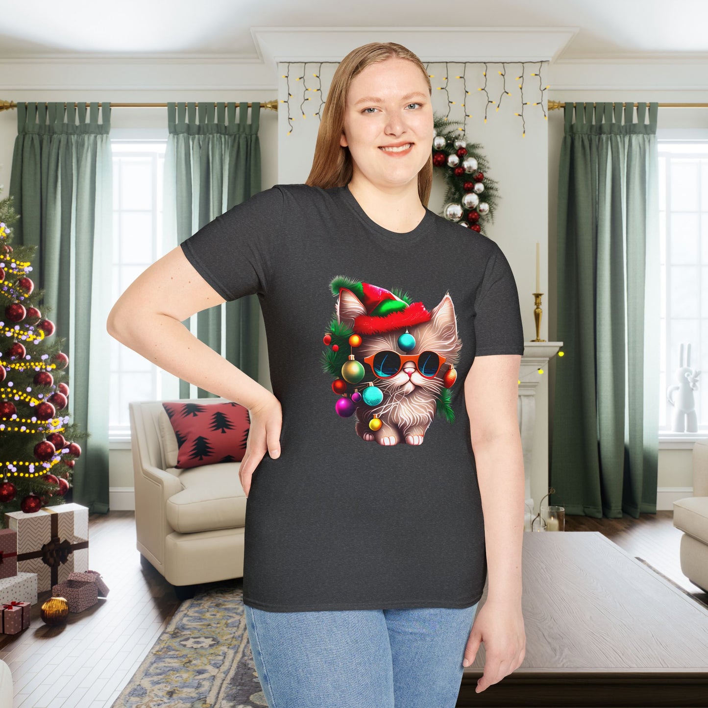 Christmas Tree Kitten Adult T-shirt