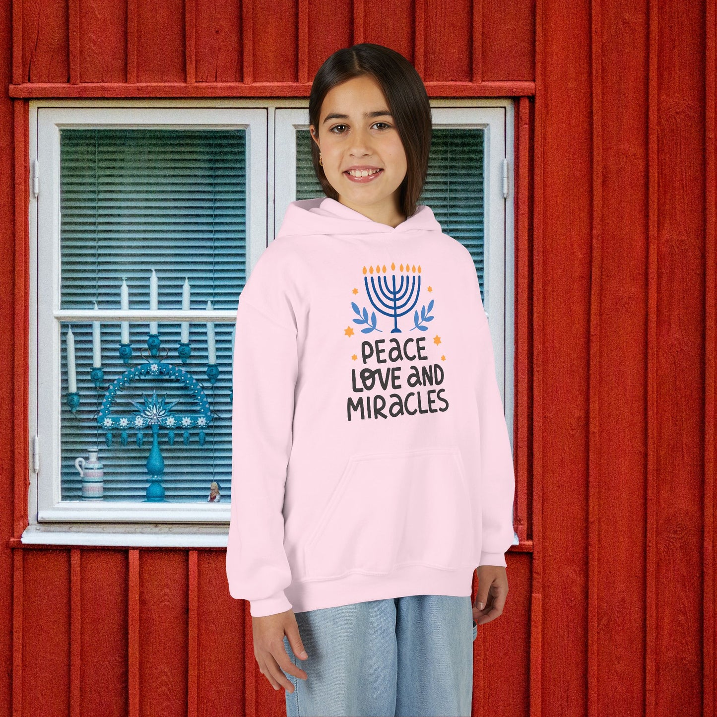 Hanukkah Peace Love & Miracles 1 Youth Hoodie