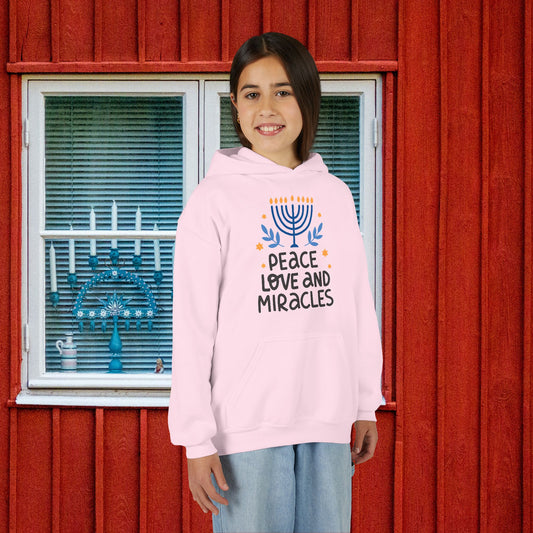 Hanukkah Peace Love & Miracles 1 Youth Hoodie