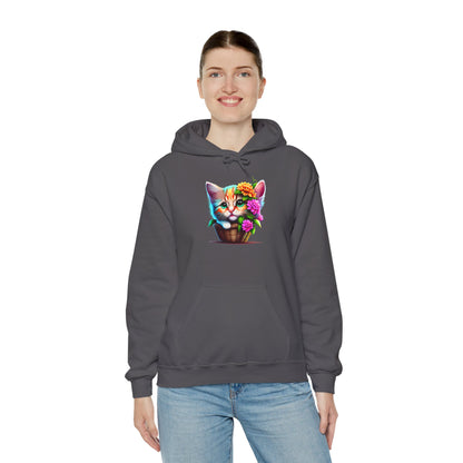 Cute Colorful Kitten in Flowers Heavy Blend™ Hooded Sweatshirt