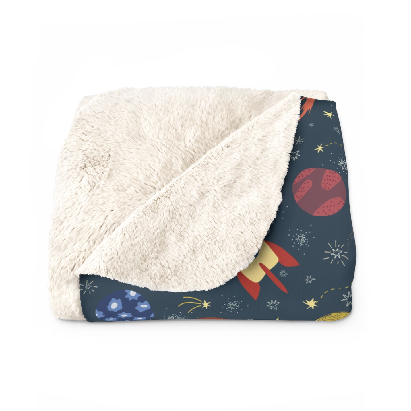 Rocket Ships in Space Sherpa Fleece Blanket