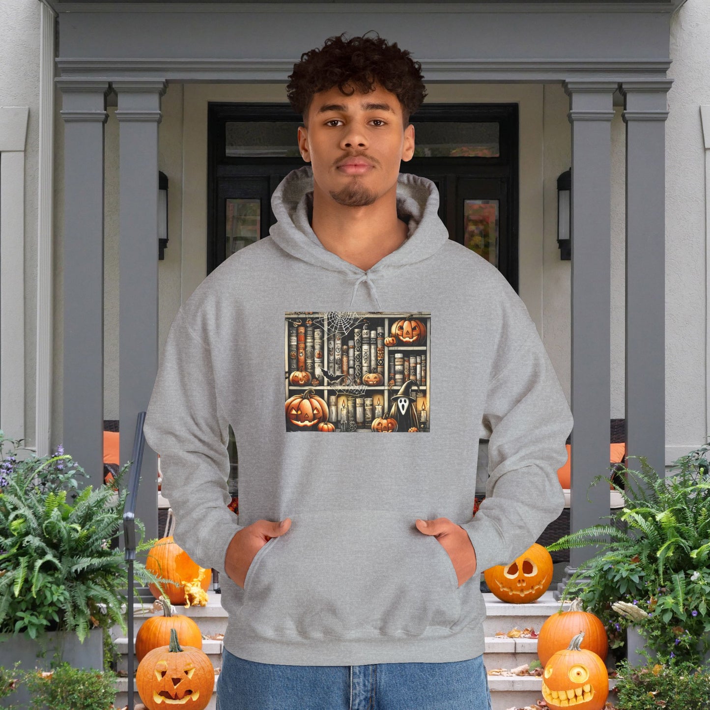 Spooky Book Shelf Heavy Blend™ Hooded Sweatshirt