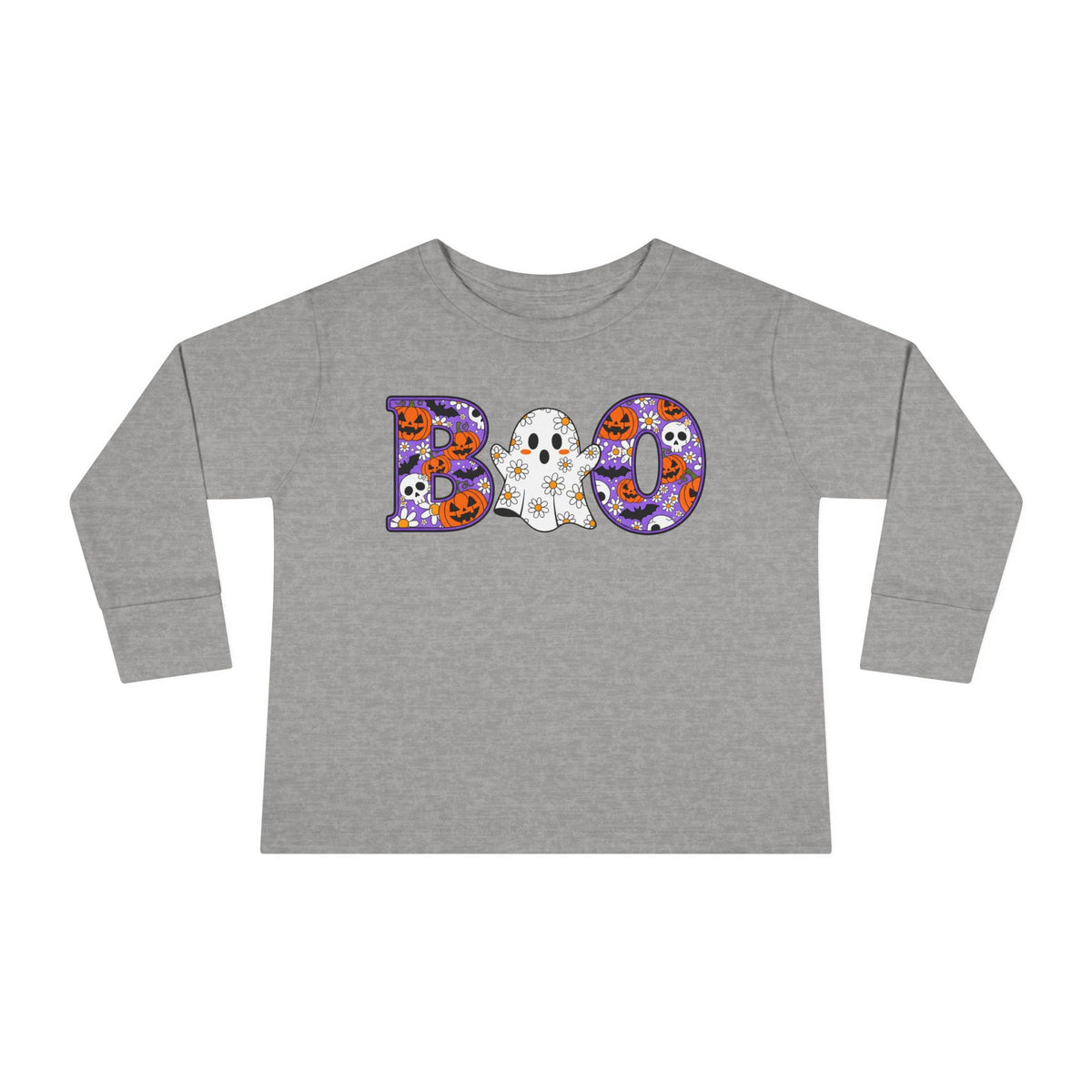 Cute Floral Boo w/Ghost Toddler Long Sleeve Tee