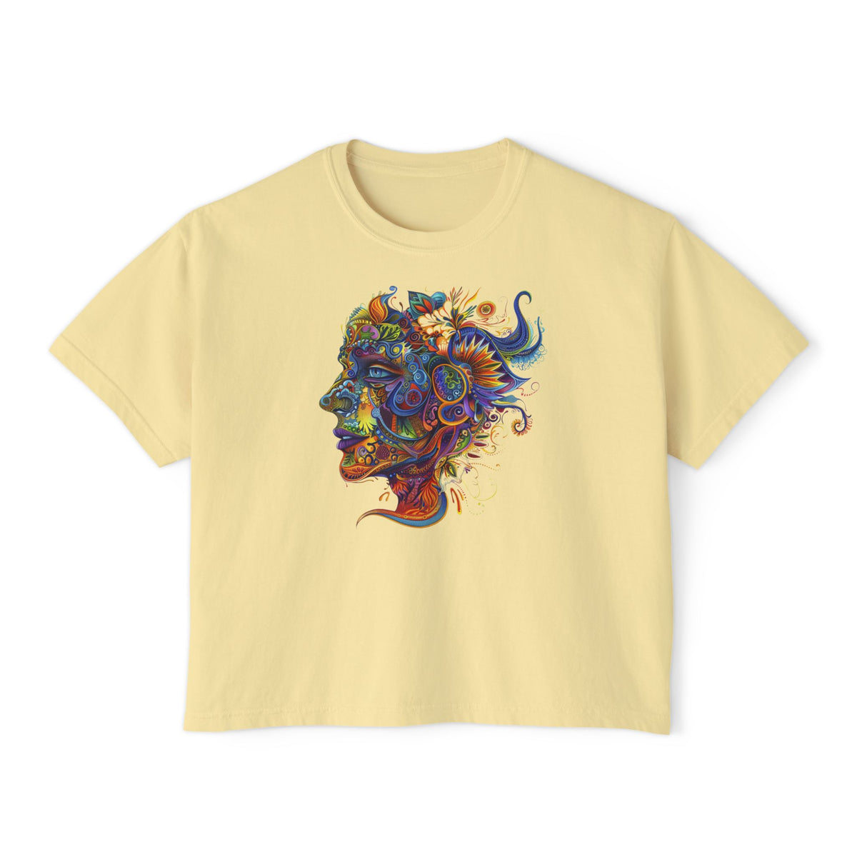 Colorful Paisley Woman Profile Women's Boxy Tee