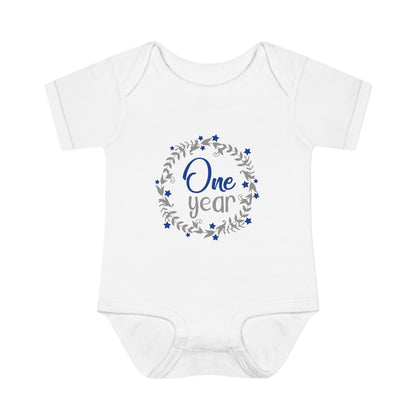 Blue Milestone Wreath Onesie-One Year