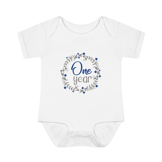 Blue Milestone Wreath Onesie-One Year