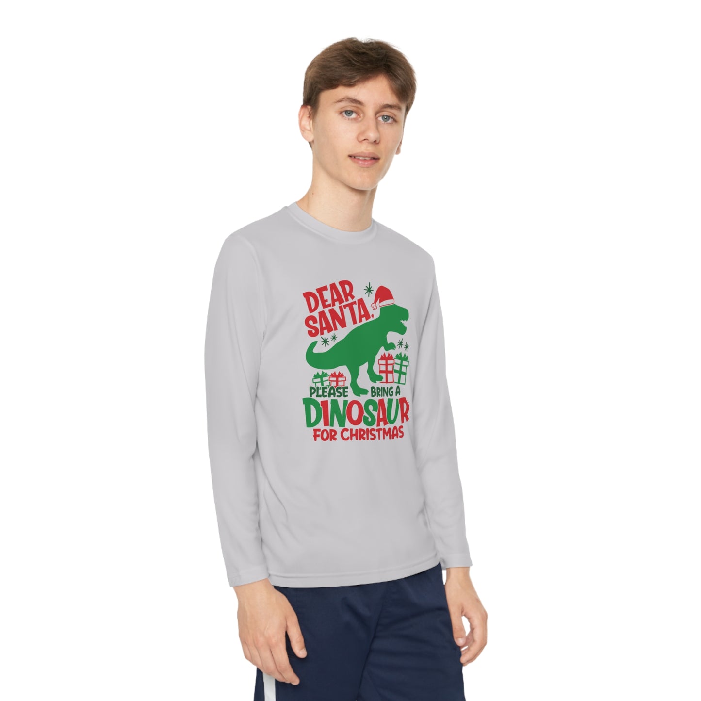 Dear Santa Please Bring a Dinosaur for Christmas Youth Long Sleeve Tee