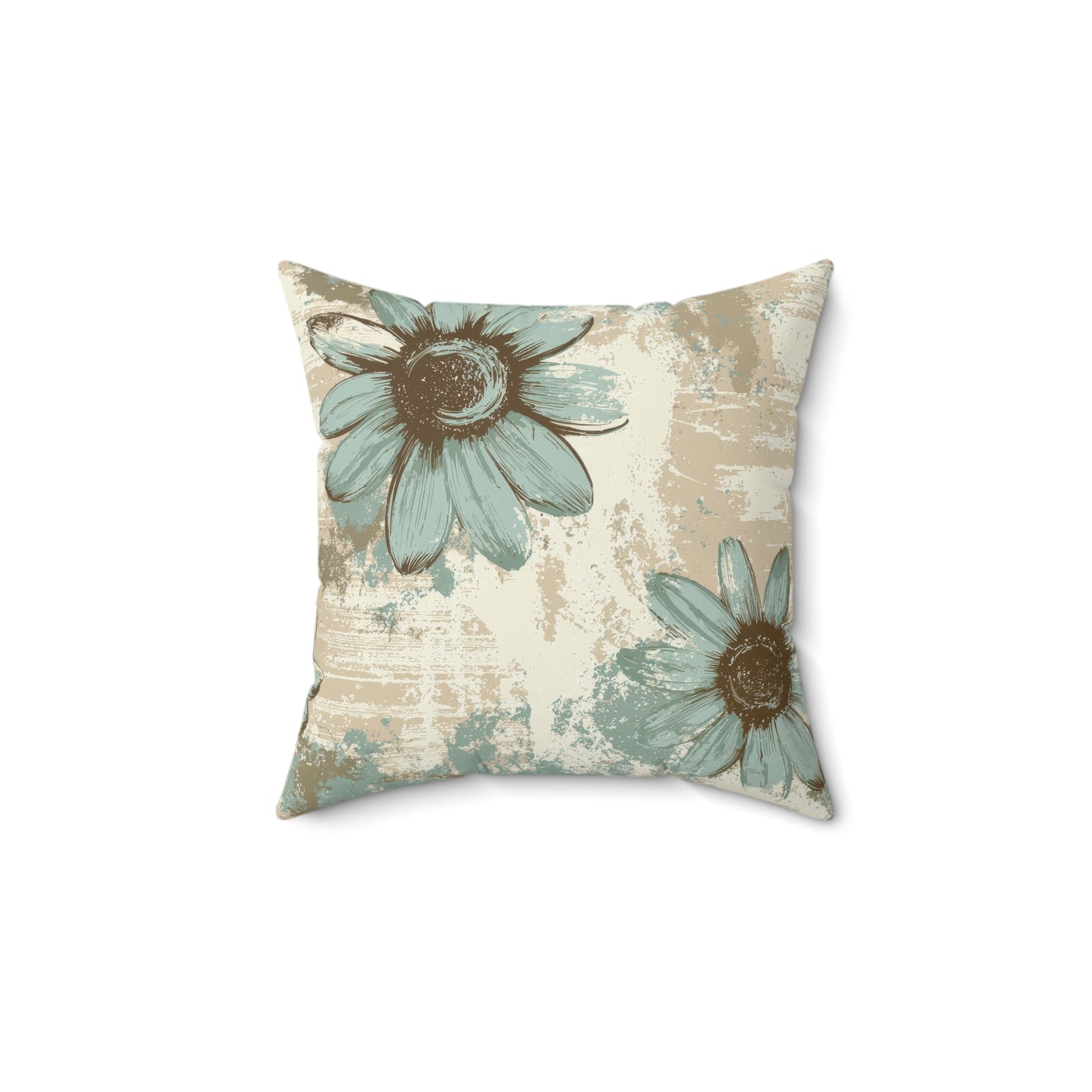 Rustic Teal Daisy Throw Pillow