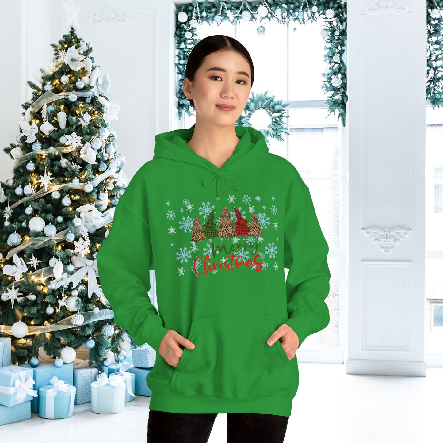 Merry Christmas Checkered Trees Adult Heavy Blend™ Hoodie