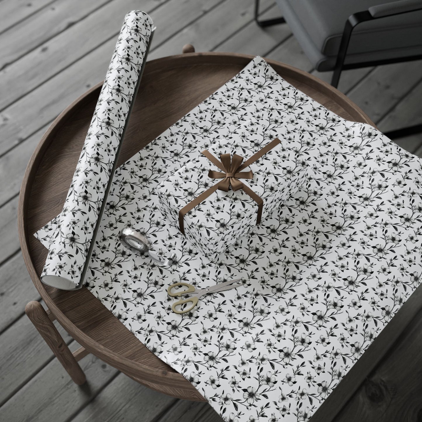 Black & White Five Petal Floral Gift Wrap for All Occasions