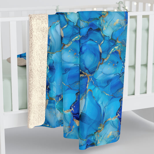 Turquoise Marble Print Sherpa Fleece Blanket