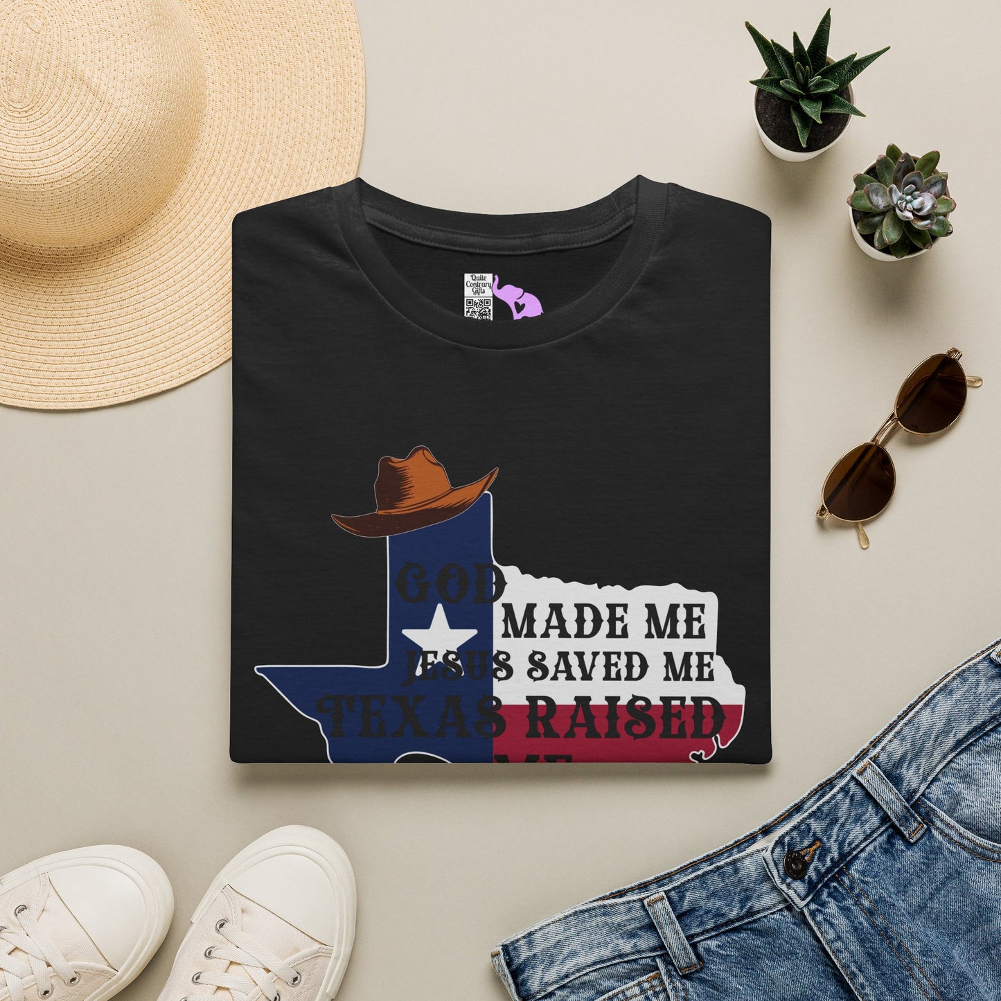 God Made Me Jesus Saved Me Texas Raised Me Adult T-shirt