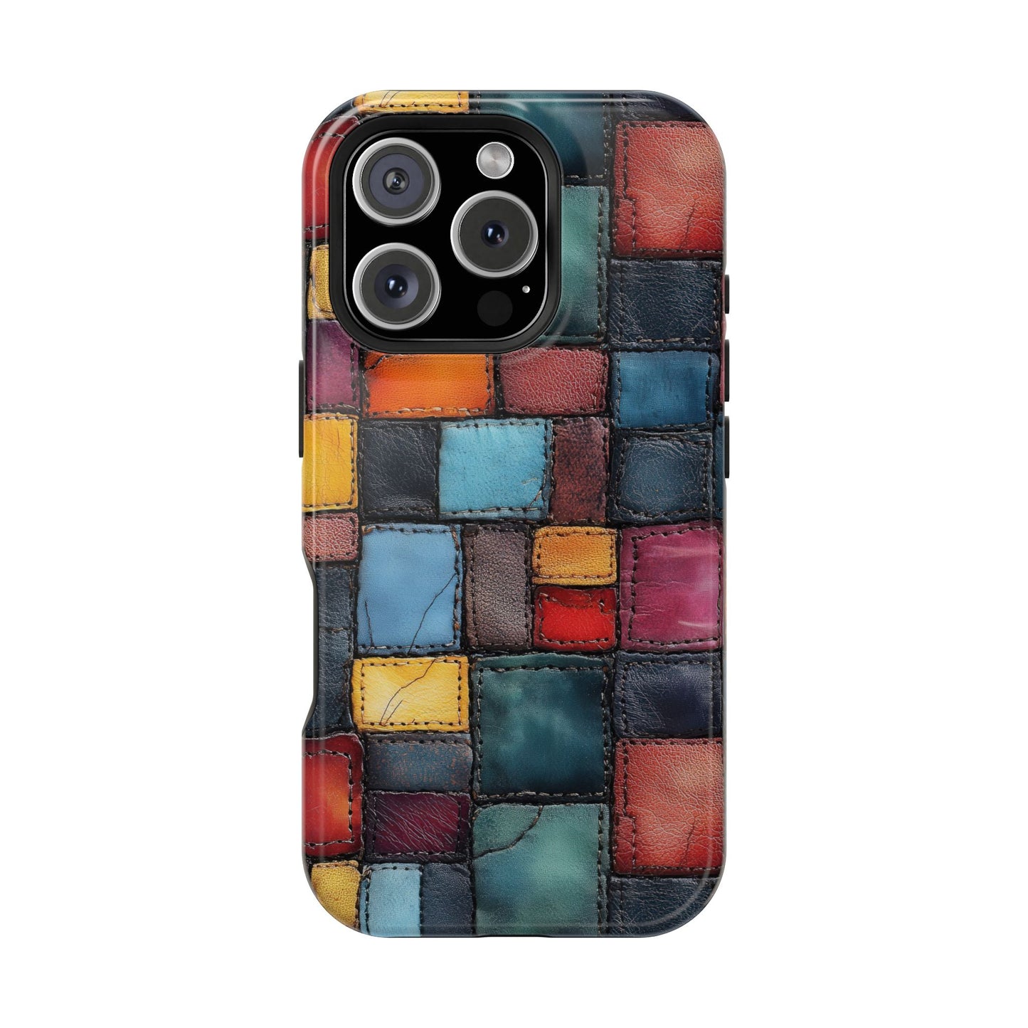 Coloerful Leather Patchwork MagSafe® Compatible Tough Case for iPhone