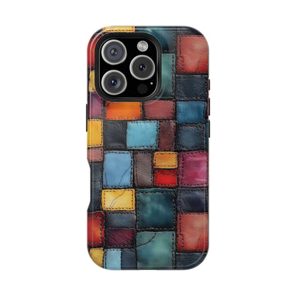Coloerful Leather Patchwork MagSafe® Compatible Tough Case for iPhone