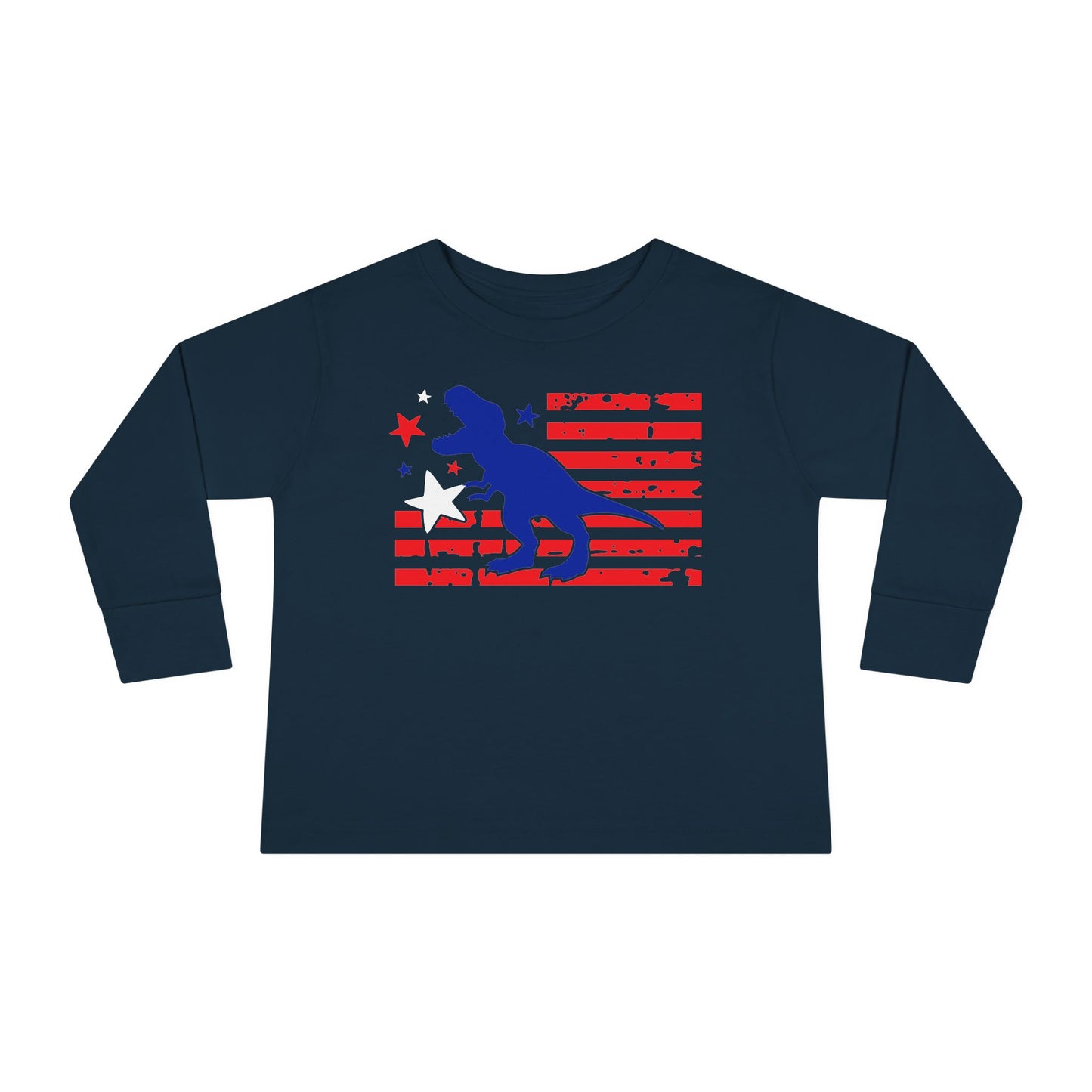 Distressed Patriotic T-Rex  Toddler Long Sleeve Tee