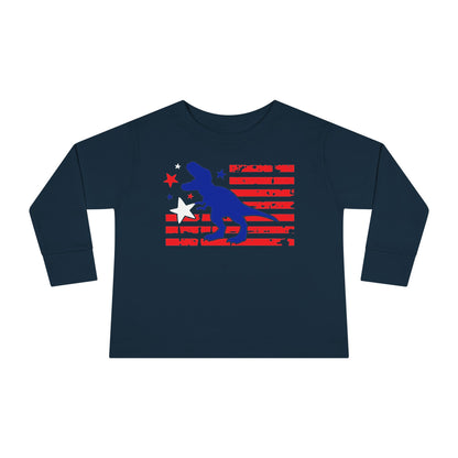 Distressed Patriotic T-Rex  Toddler Long Sleeve Tee