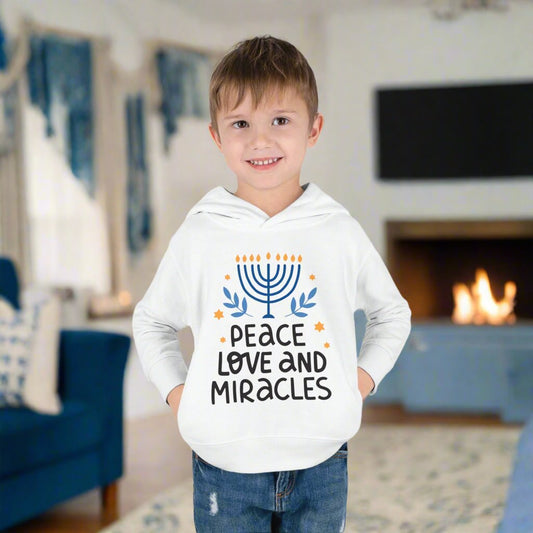 Hanukkah Peace Love & Miracles 1 Toddler Pullover Fleece Hoodie