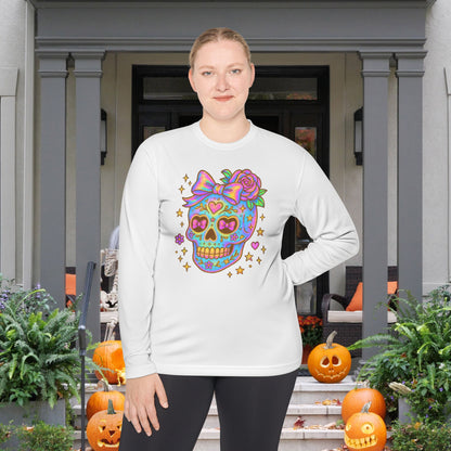 Neon Sugar Skull Adult Long Sleeve Tee
