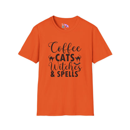Coffee Cats Witches & Spells Adult T-shirt