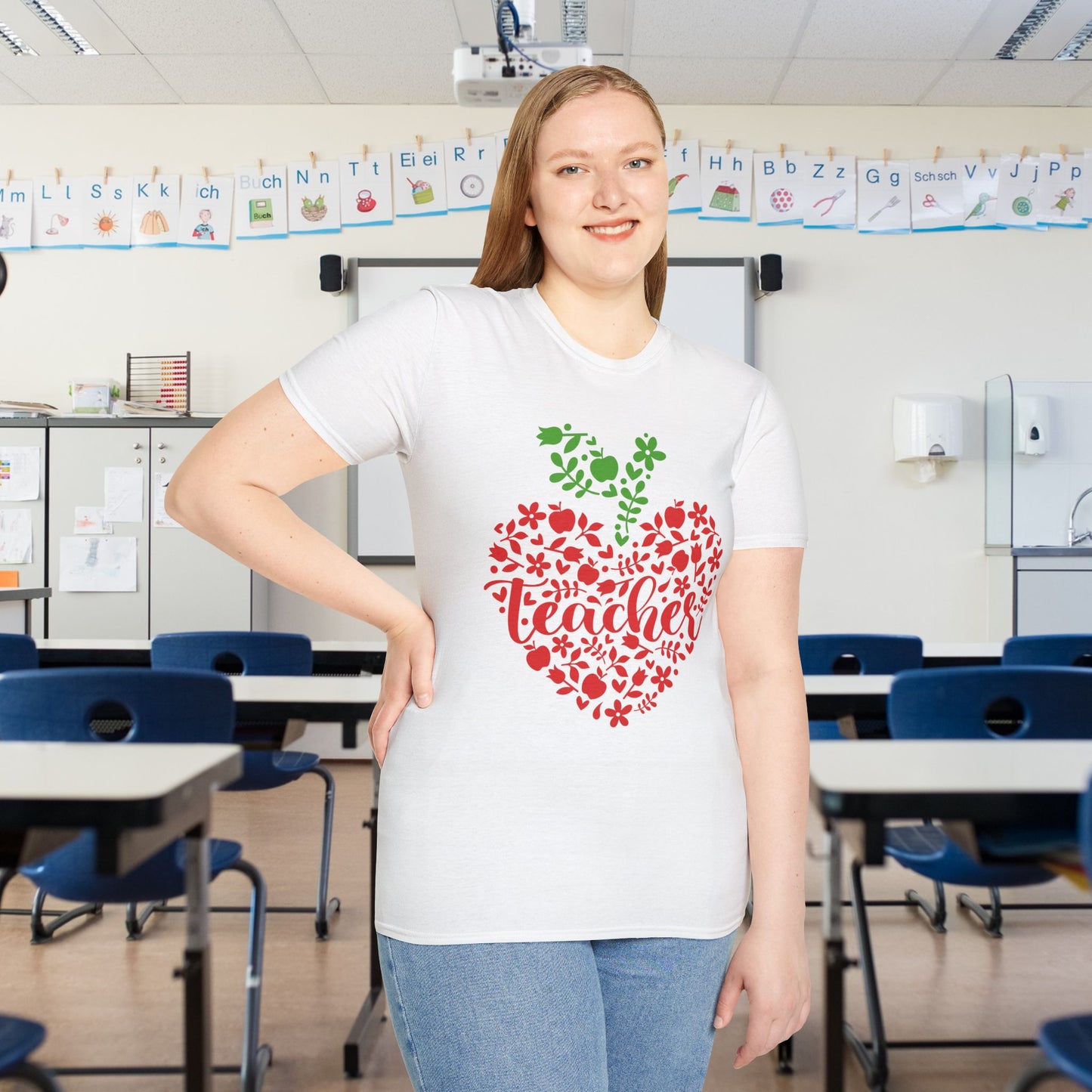 Teacher Apple Heart Adult T-shirt