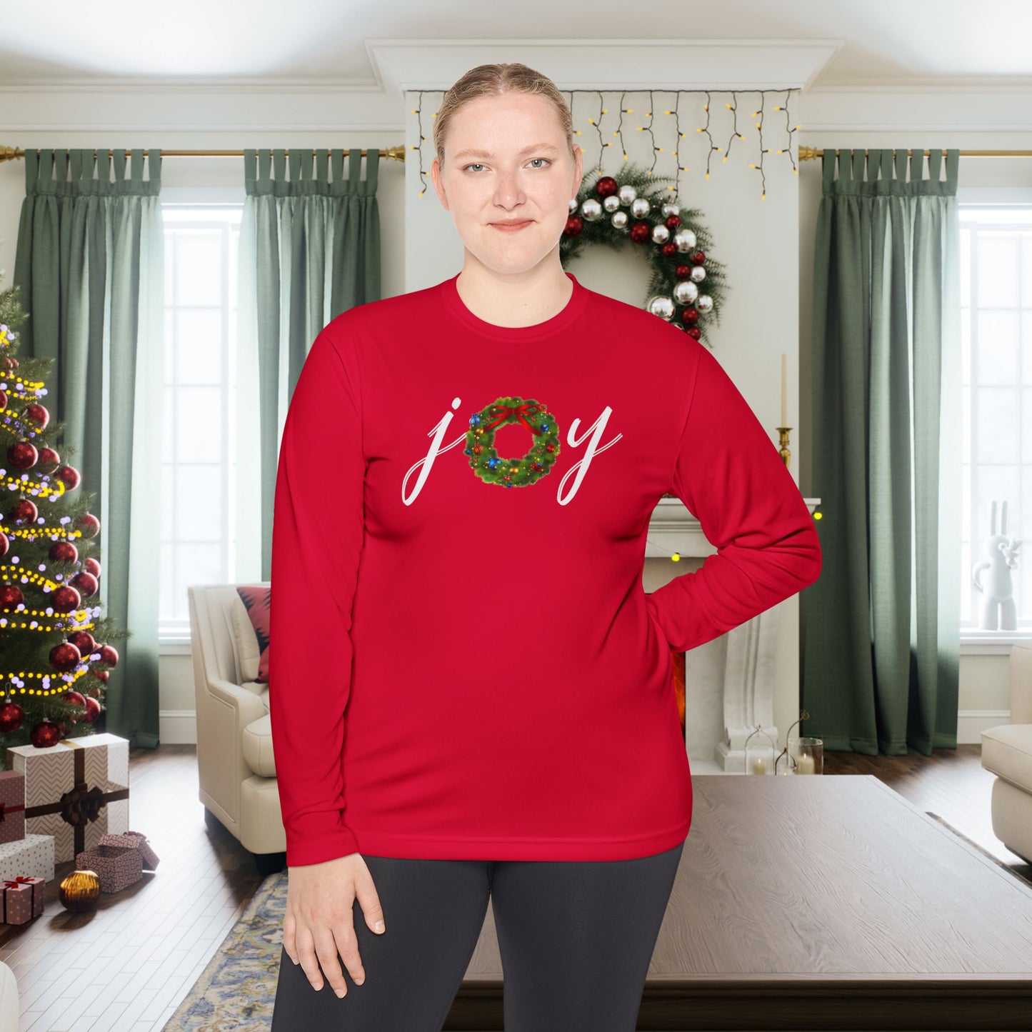 Joy w/Wreath Adult Long Sleeve Tee