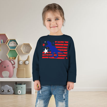 Distressed Patriotic T-Rex  Toddler Long Sleeve Tee