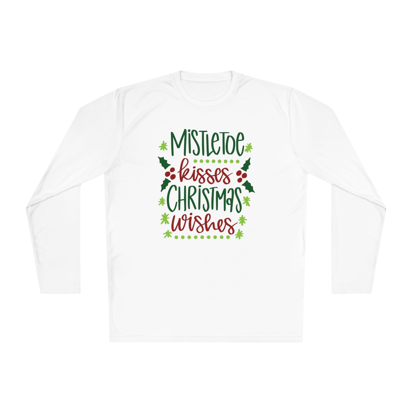 Mistletoe Kisses Christmas Wishes Adult Long Sleeve Tee