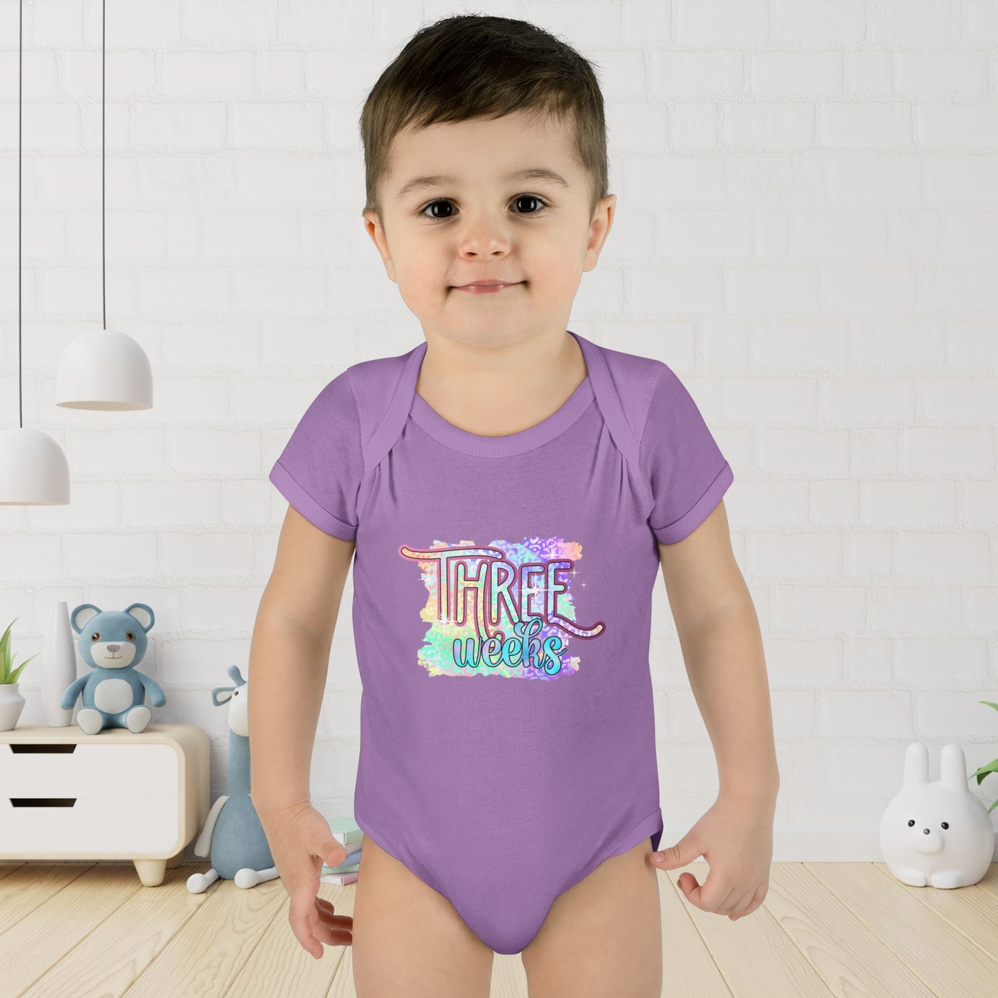 Pastel Wild One Milestone Baby Bodysuit-Three Weeks