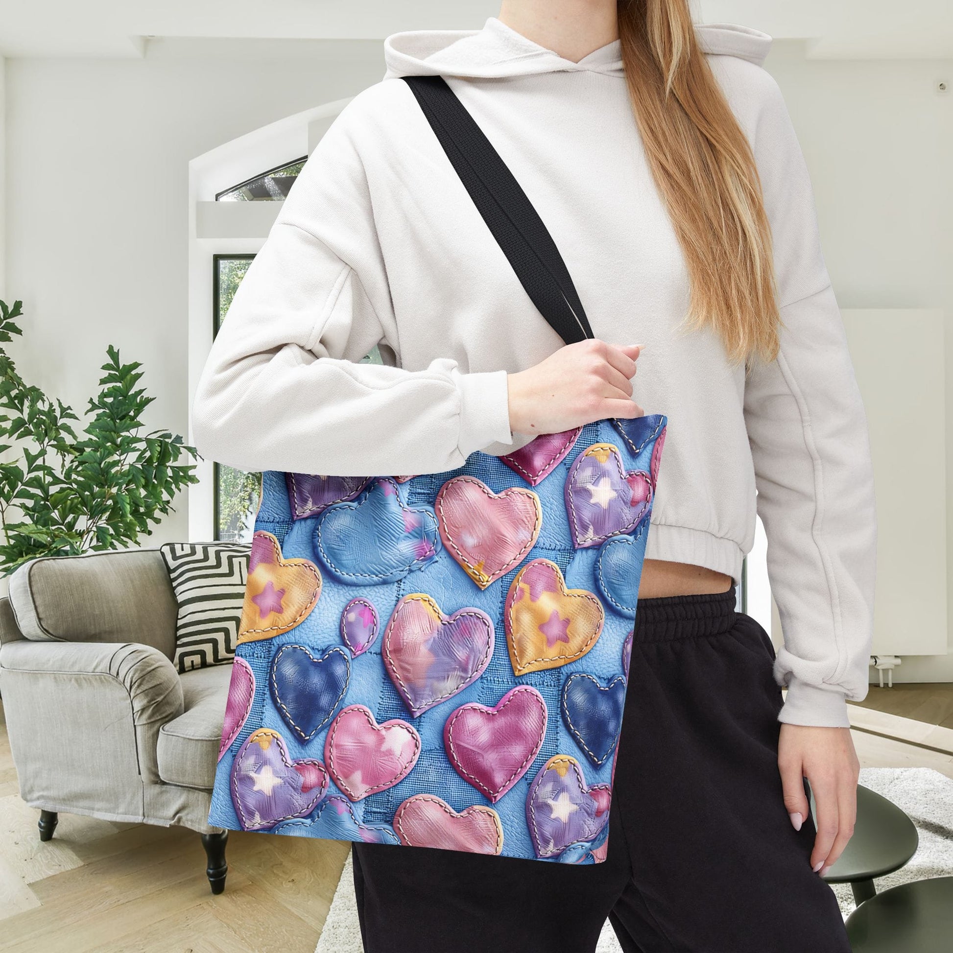 Color Pop Stitched Hearts Canvas Tote Bag