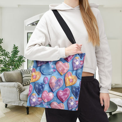 Color Pop Stitched Hearts Canvas Tote Bag