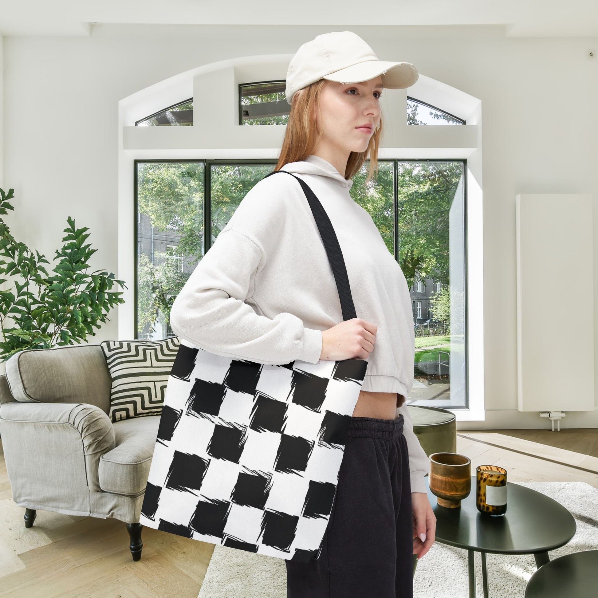 Distorted Check Canvas Tote Bag
