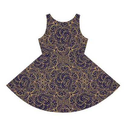 Golden Midnight Radiance Mandala Floral Girls' Sleeveless Sundress