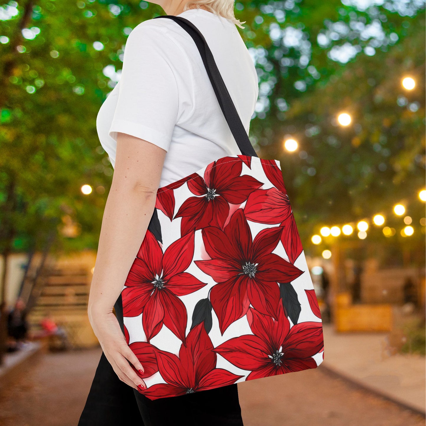 Inked Poinsettias Canvas Tote Bag